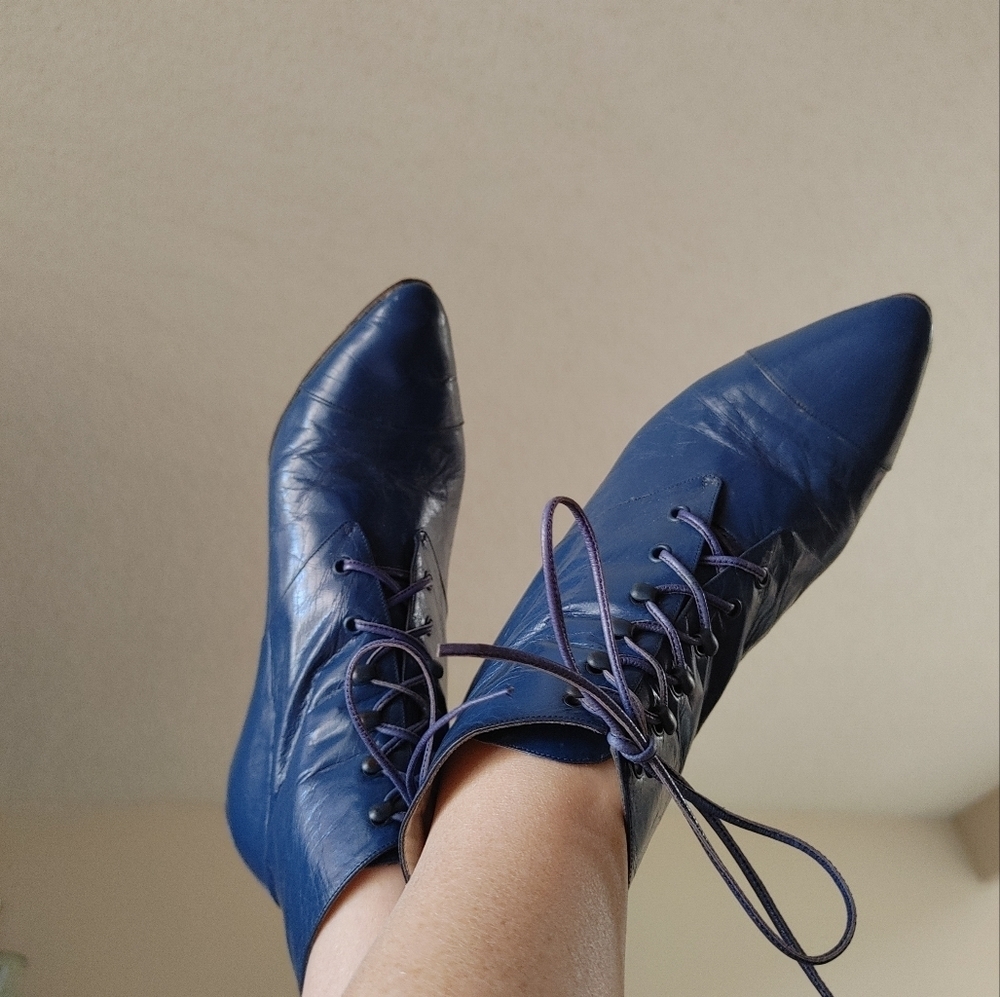 Maud Frizon Paris Teal Lace Up Ankle Boots (5.5-6?) 36 1/2